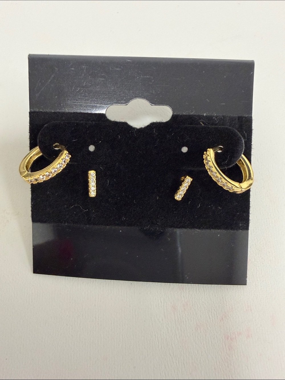 Gold Crystal Hoop and Bar Earring Set